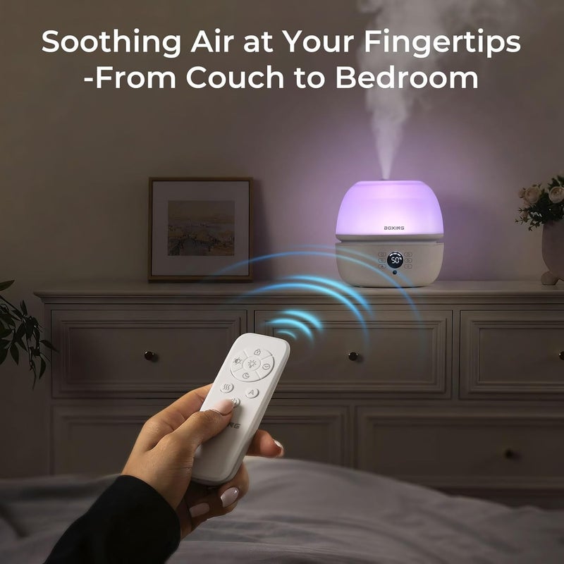 Boxing Top Fill Humidifiers for Bedroom Baby with Humidistat, 20dB Quiet Air Humidifier for Large Room & Indoor Plants with Remote, Cool Mist Diffuser for Home, 7 Color Light, Essential Oil Tray,Timer - Image 3